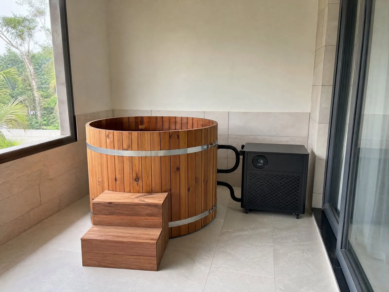 Round wooden plunge