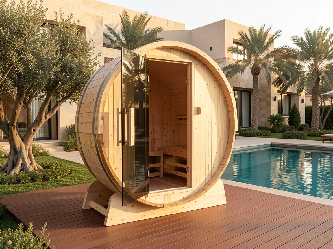 Barrel sauna for four, spruce