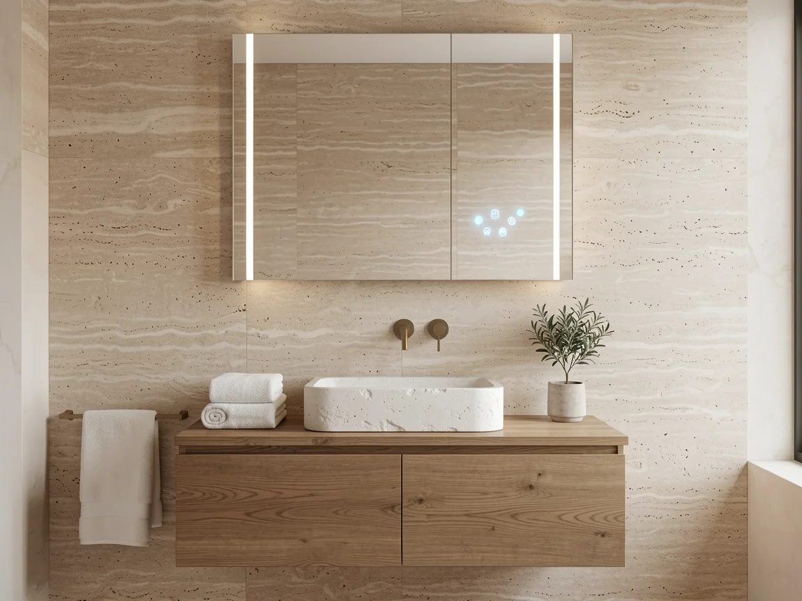 Smart mirror cabinet with touch display