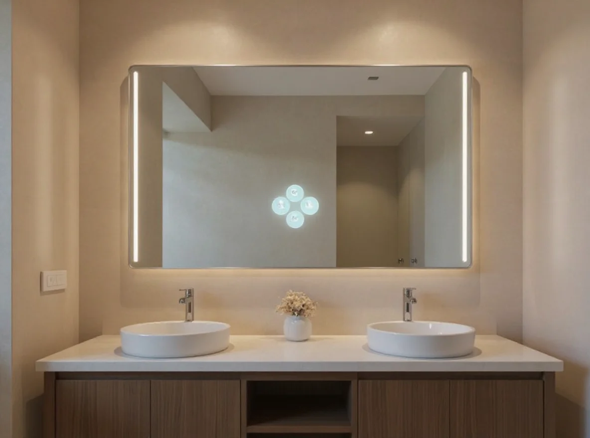 Smart bathroom mirror with touchscreen and side lights