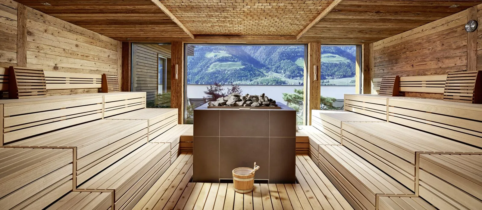 Sauna with a mountain view