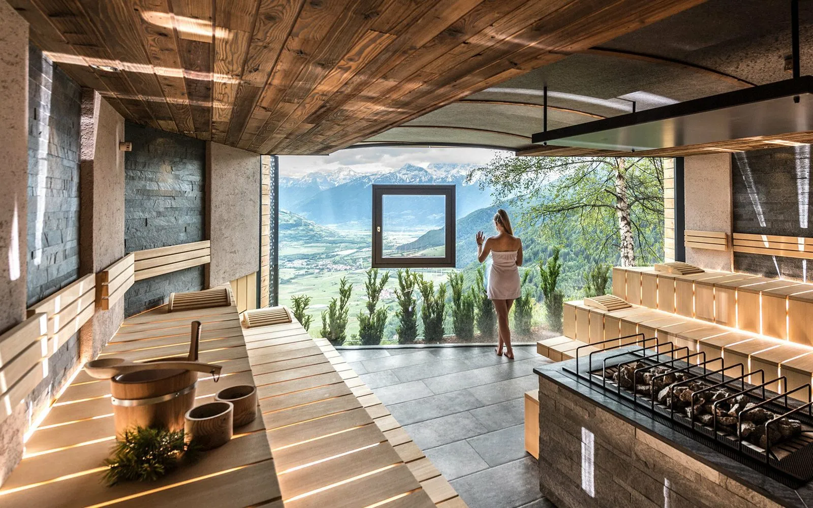 Sauna terrace with a mountain view